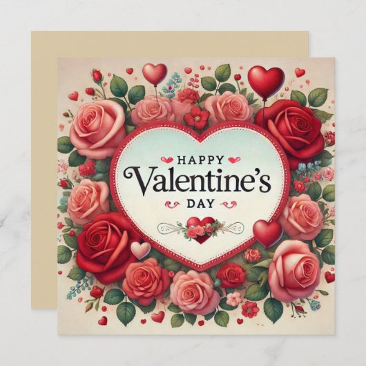 Valentijnsdag Design met Rozen en harten Feestdagenkaart (Voorkant / Achterkant)