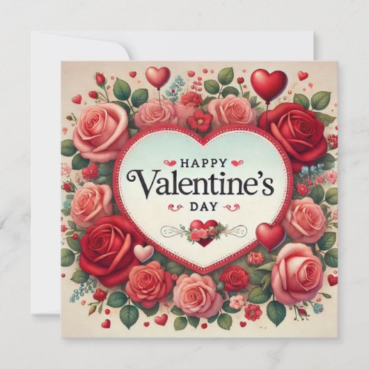 Valentijnsdag Design met Rozen en harten Feestdagenkaart (Voorkant)