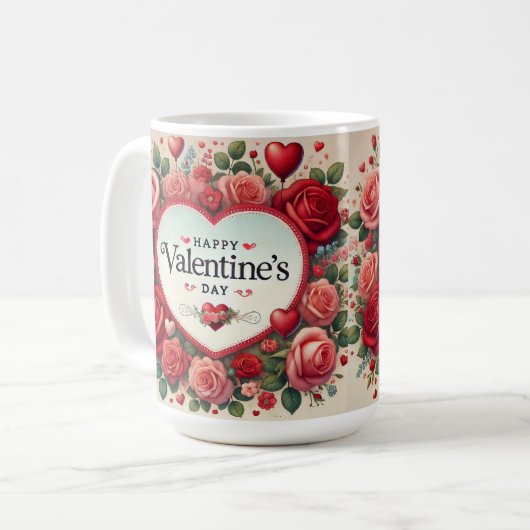 Valentijnsdag Design met Rozen en harten Koffiemok (Voorkant links)