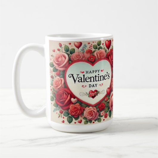 Valentijnsdag Design met Rozen en harten Koffiemok (Links)