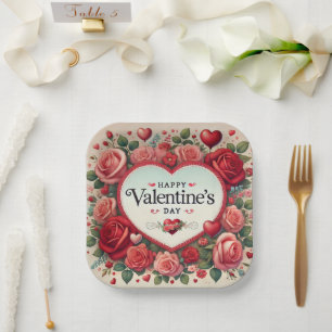 Valentijnsdag Design met Rozen en harten Papieren Bordje