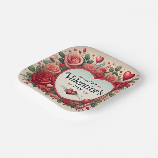Valentijnsdag Design met Rozen en harten Papieren Bordje (Gebogen)
