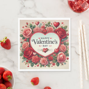 Valentijnsdag Design met Rozen en harten Servet