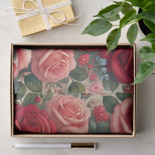 Valentijnsdag Design met Rozen en harten Tissuepapier (Geschenk)