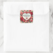 Valentijnsdag Design met Rozen en harten Vierkante Sticker (Tas)