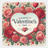 Valentijnsdag Design met Rozen en harten Vierkante Sticker (Voorkant)