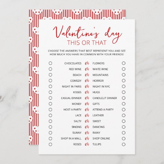 Valentijnsdag Deze of dat Spel bewerkbare Kaart (Voorkant / Achterkant)