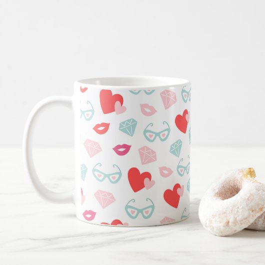 Valentijnsdag Diamonds harten Kisses Pink Koffiemok (Met donut)