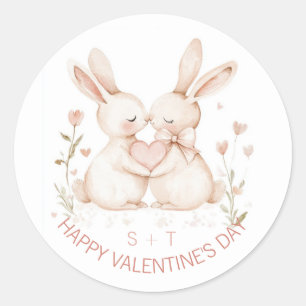 Valentijnsdag Dieren Konijnen Koppel Aangepaste In Ronde Sticker
