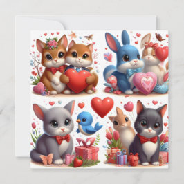 Valentijnsdag Dieren met Hartjes  Feestdagenkaart