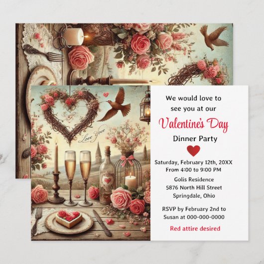 Valentijnsdag diner kaart (Voorkant / Achterkant)