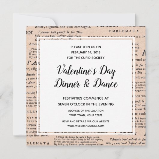 Valentijnsdag Dinner Dance Cupids Kaart (Achterkant)