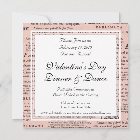 Valentijnsdag Dinner Dance  Cupids Kaart (Achterkant)