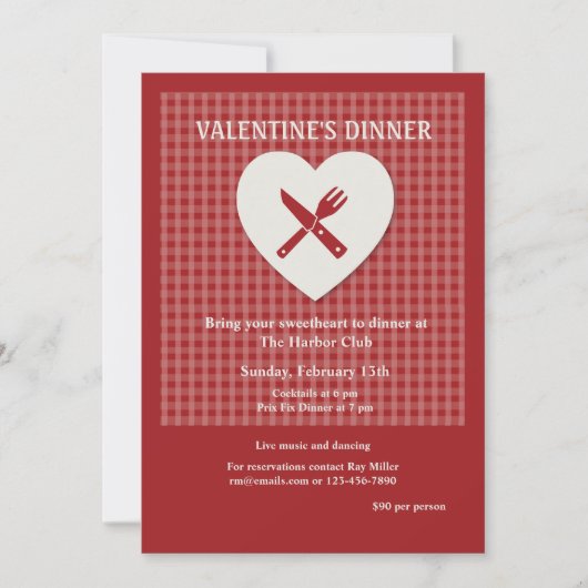 Valentijnsdag Dinner Invitation Kaart (Voorkant)