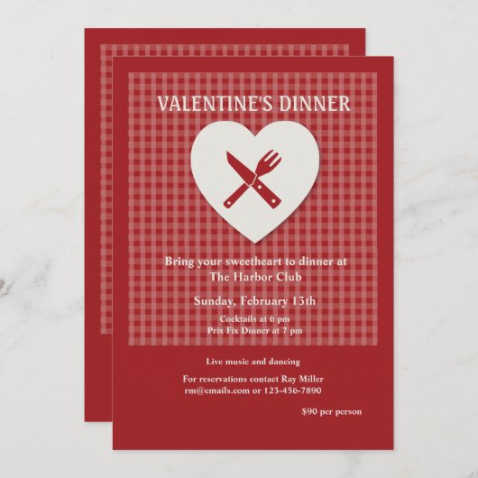 Valentijnsdag Dinner Invitation Kaart (Voorkant / Achterkant)