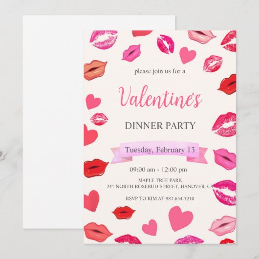 Valentijnsdag Dinner Party Kaart (Voorkant / Achterkant)