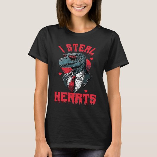 Valentijnsdag Dinosaur I Steal Hearts Boys Man L T-shirt (Voorkant)
