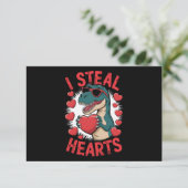 Valentijnsdag Dinosaur I Steal Hearts Love rex Bedankkaart (Staand voorkant)