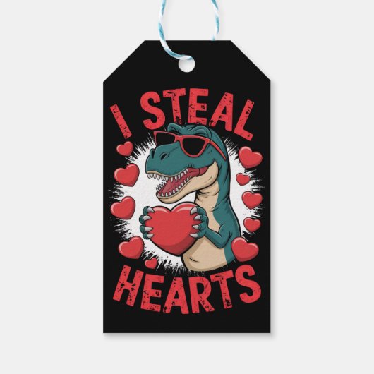 Valentijnsdag Dinosaur I Steal Hearts Love rex Cadeaulabel (Achterkant)