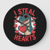 Valentijnsdag Dinosaur I Steal Hearts Love rex Grote Klok (Voorkant)