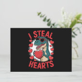 Valentijnsdag Dinosaur I Steal Hearts Love rex Kaart (Staand voorkant)