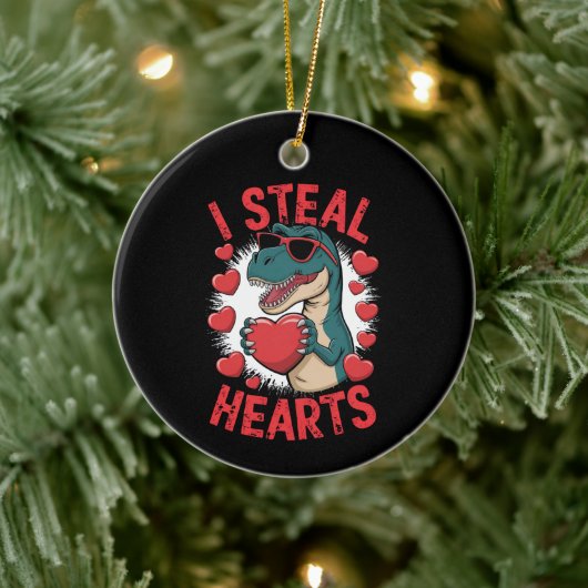 Valentijnsdag Dinosaur I Steal Hearts Love rex Keramisch Ornament (Boom)