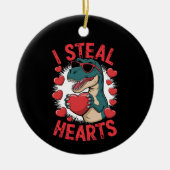 Valentijnsdag Dinosaur I Steal Hearts Love rex Keramisch Ornament (Voorkant)