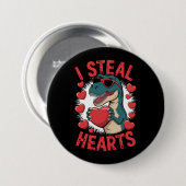 Valentijnsdag Dinosaur I Steal Hearts Love rex Ronde Button 7,6 Cm (Voorkant /achterkant)