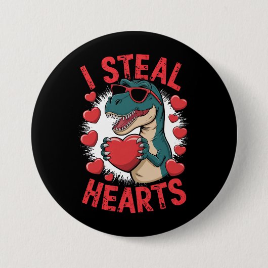 Valentijnsdag Dinosaur I Steal Hearts Love rex Ronde Button 7,6 Cm (Voorkant)