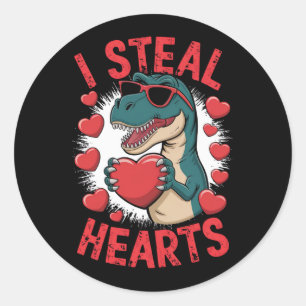 Valentijnsdag Dinosaur I Steal Hearts Love rex Ronde Sticker