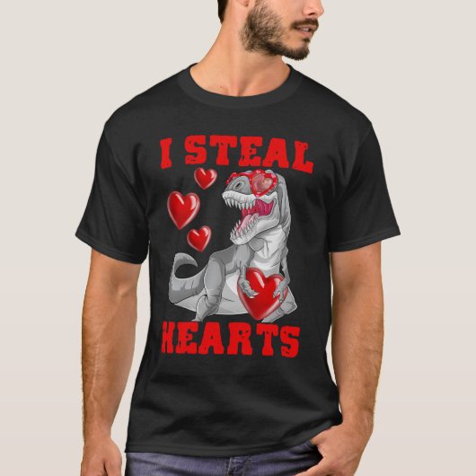Valentijnsdag Dinosaur I Steal Hearts Love rex T-shirt (Voorkant)