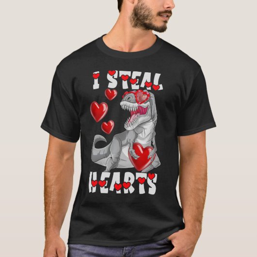 Valentijnsdag Dinosaur I Steal Hearts Love rex T-shirt (Voorkant)