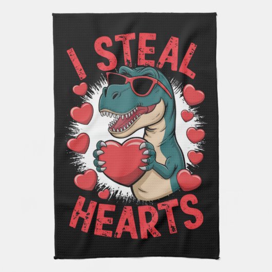 Valentijnsdag Dinosaur I Steal Hearts Love rex Theedoek (Verticaal)