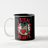 Valentijnsdag Dinosaur I Steal Hearts Love rex Tweekleurige Koffiemok (Links)