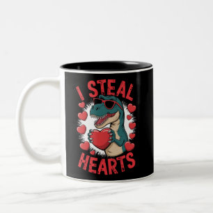 Valentijnsdag Dinosaur I Steal Hearts Love rex Tweekleurige Koffiemok