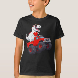 Valentijnsdag Dinosaur Riding Monster Truck Funny T-shirt