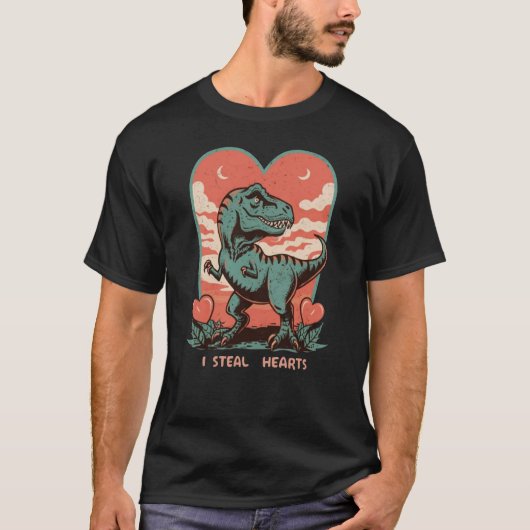 Valentijnsdag Dinosaurus I Steal Hearts T Rex T-shirt (Voorkant)