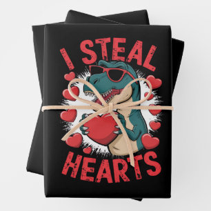 Valentijnsdag Dinosaurus Ik Steel Harten Liefde T  Inpakpapier Vel