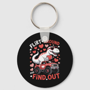 Valentijnsdag Dinosaurus Monstertruck Flirt Rondom Sleutelhanger