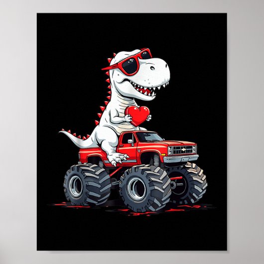 Valentijnsdag dinosaurus monstertruck met hart B Poster (Voorkant)