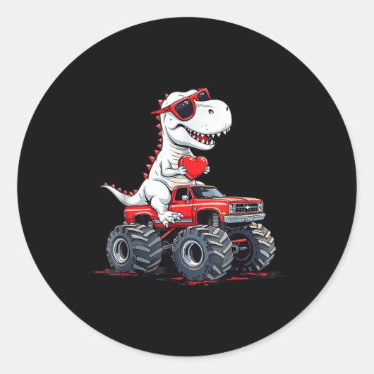 Valentijnsdag dinosaurus monstertruck met hart B Ronde Sticker (Voorkant)