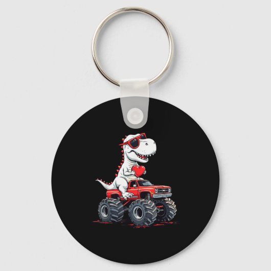 Valentijnsdag dinosaurus monstertruck met hart B Sleutelhanger (Voorkant)
