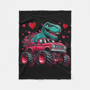 Valentijnsdag Dinosaurus Rijdt op Monstertruck Har Fleece Deken