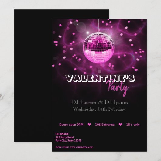 Valentijnsdag Disco Ball - Uitnodiging voor feeste (Voorkant / Achterkant)