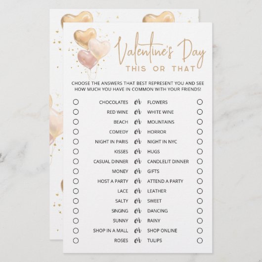 Valentijnsdag Dit of dat Game Editable game (Voorkant / Achterkant)