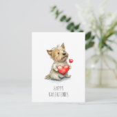 Valentijnsdag Dog Holding Heart Waterverf Sweet Briefkaart (Staand voorkant)