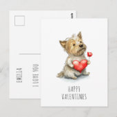 Valentijnsdag Dog Holding Heart Waterverf Sweet Briefkaart (Voorkant / Achterkant)