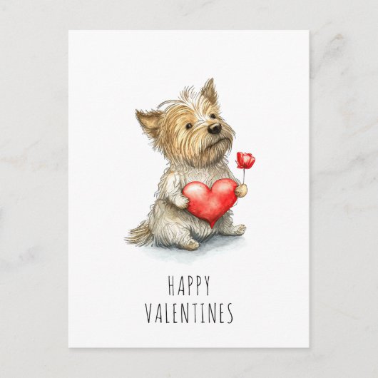Valentijnsdag Dog Holding Heart Waterverf Sweet Briefkaart (Voorkant)