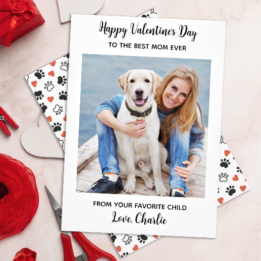 Valentijnsdag DOG MOM Cute Personalized Pet Photo Feestdagenkaart