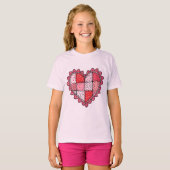 Valentijnsdag Doodle Kunststijl Patchwork Hart Kin T-shirt (Voorkant volledig)